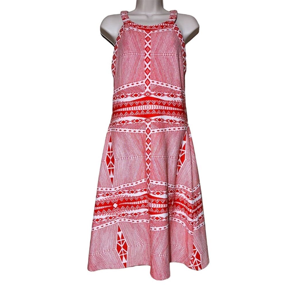 Yoana Baraschi Women's M Red Geometric A-Line Dress Casual Zip